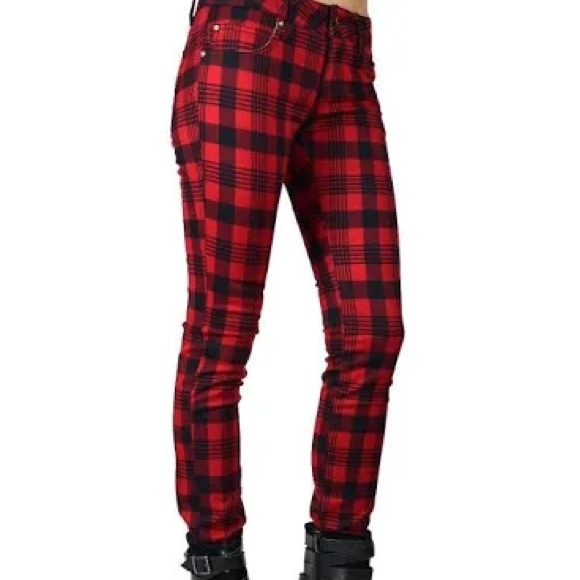 Gap red plaid skinny ankle stretch trousers size 4 - Picture 2 of 2